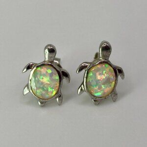 Turtle Stud Earrings – White Opal & Sterling Silver Used